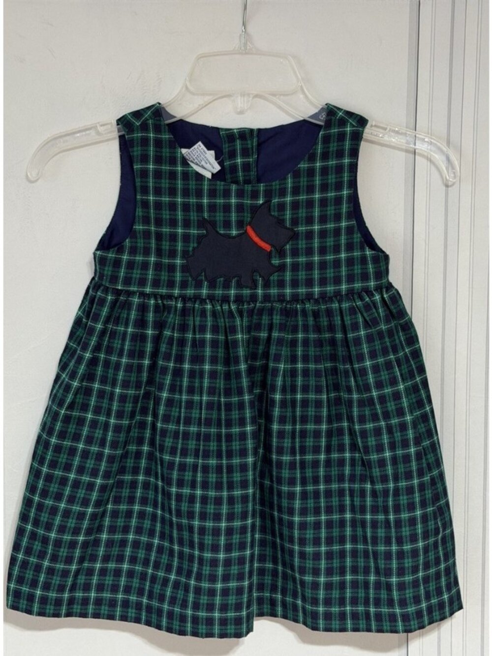 Vintage Samara  girl's 4T  jumper dress Green Plaid W/Scottish Terrier Appliqué
